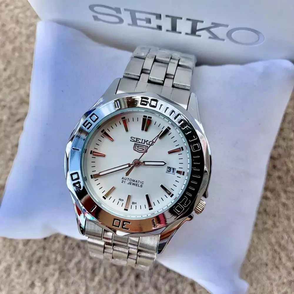 Seiko 5 Sports Men’s Watch — Automatic 21 Jewels, Date Display, Black Dial, Silver Stainless Steel