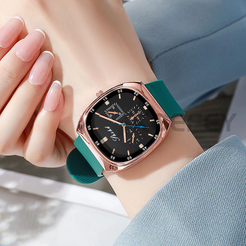 Unisex Waterproof Fashion Quartz Watch — Women’s Square Dial, Genuine Silicone Strap, Elegant Design — Women Watch.