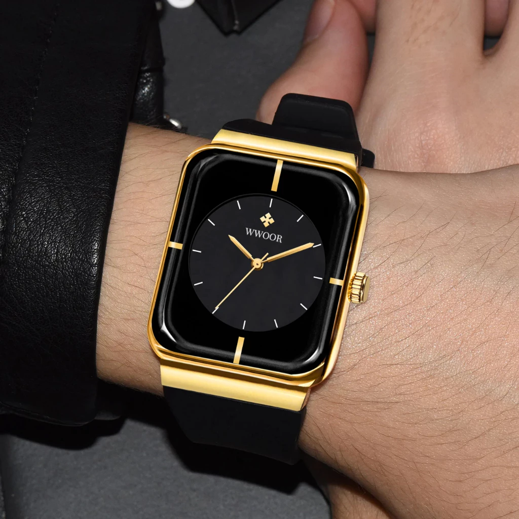 Men’s Fashion Simple Square Quartz Wristwatch — Waterproof, Original Design with Silicone Strap, Trend Style 8884 — WWOOR.