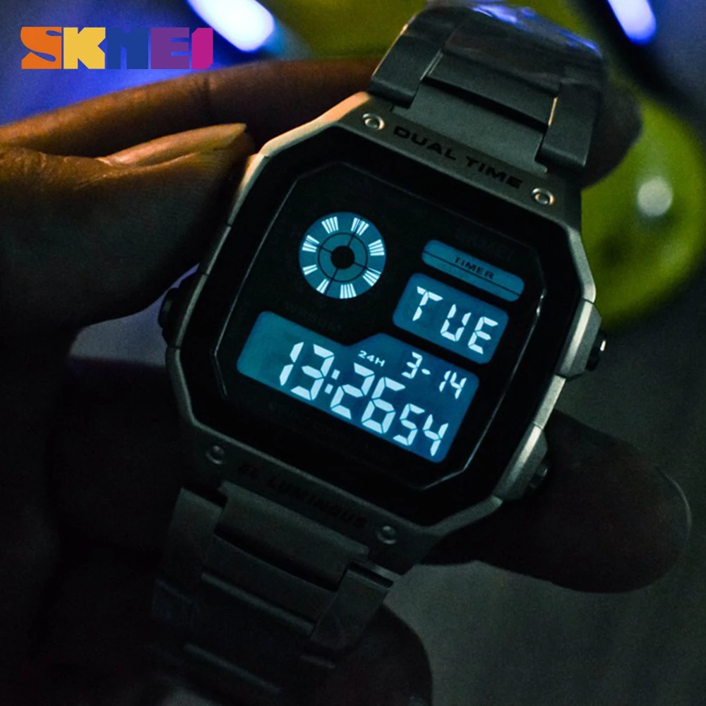 Men’s Business Vintage Digital Watch — Stainless Steel, Model 1335 — SKMEI.