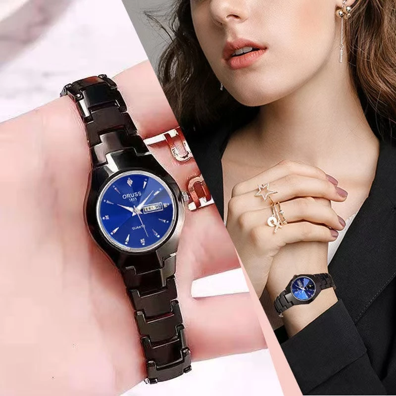 Original Simple Fashion Stainless Steel Women’s Watch — Waterproof, Dual Calendar, Luminous Luxury Gold Korean Style, With Gift Box — ORUSS.