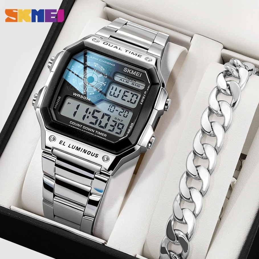 Men’s Business Vintage Digital Watch — Stainless Steel, Model 1335 — SKMEI.