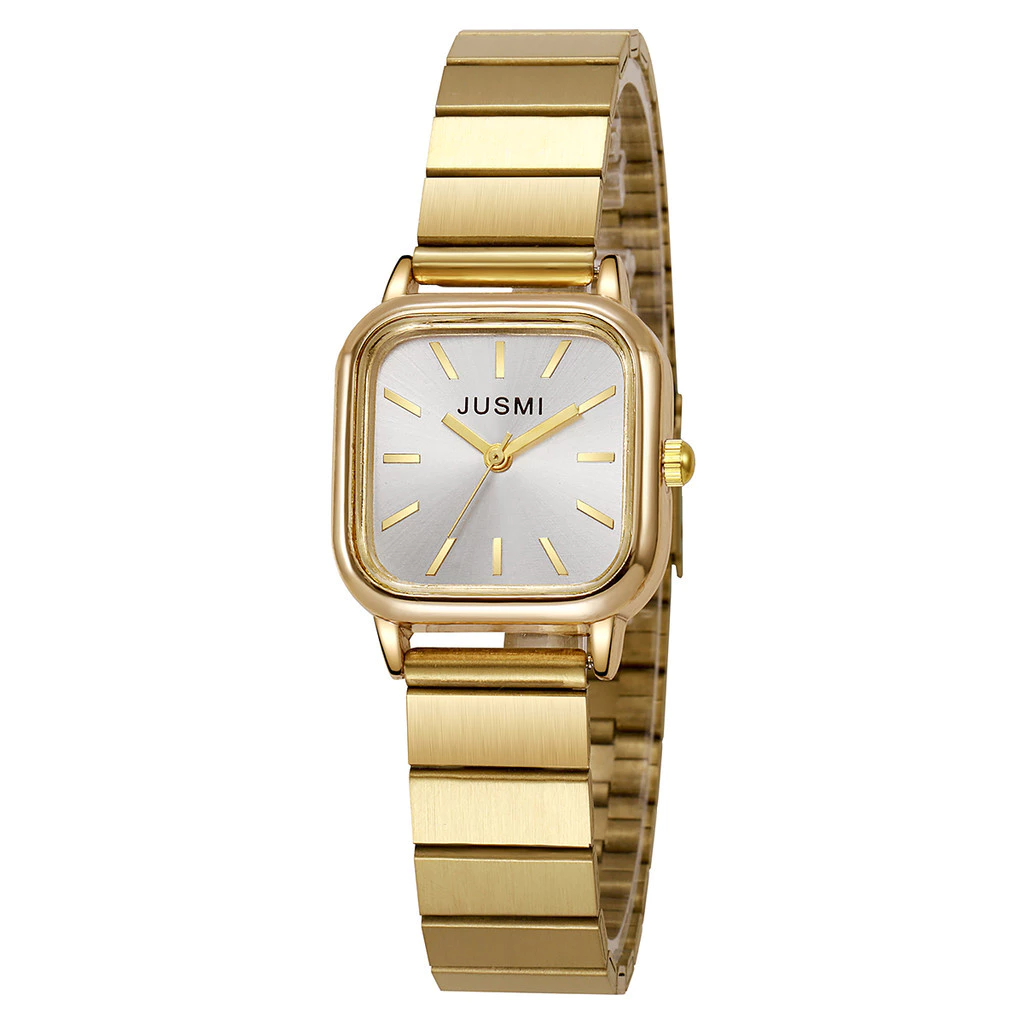 Women’s Quartz Watch — Bamboo-Style Steel Strap with Rectangular Dial (1pc/set) — Elegant.