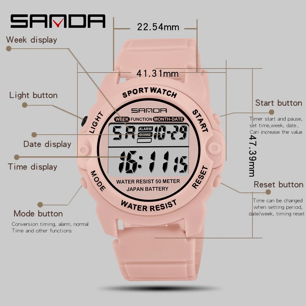 Women’s Fashion Casual Sports Watch — Waterproof, LED Digital Display — Sanda.