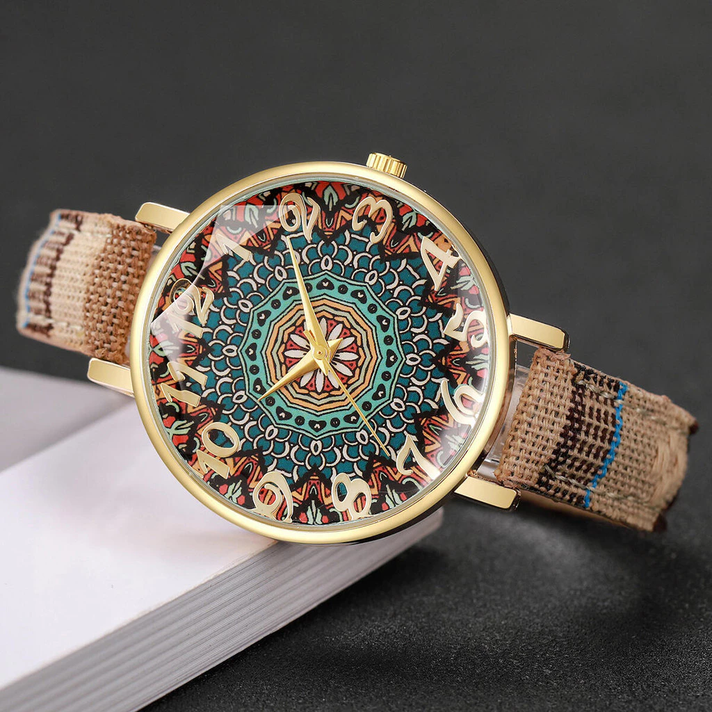 Casual Women’s Vintage Analog Quartz Watch — Printed PU Strap, Fashion Wristwatch Gift for Women (Without Box) — 1PC.