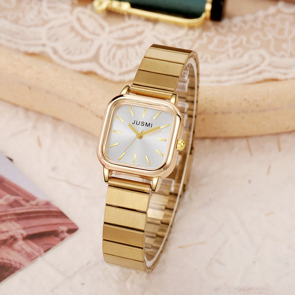 Women’s Quartz Watch — Bamboo-Style Steel Strap with Rectangular Dial (1pc/set) — Elegant.