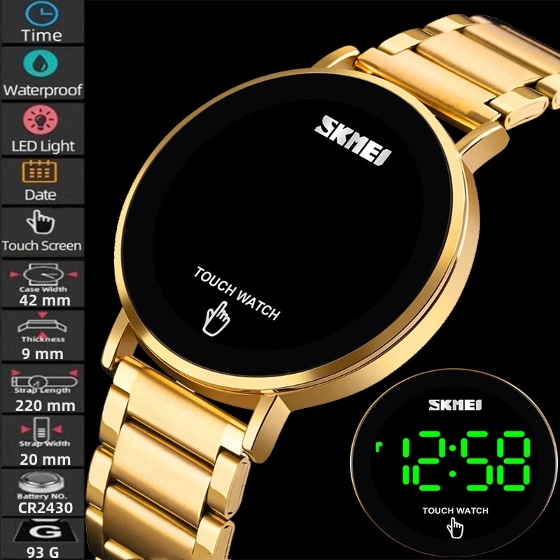 Men’s Digital Watch — Date Display, Touch Screen LED, Stainless Steel Strap, Fashion & Waterproof — Skmei.