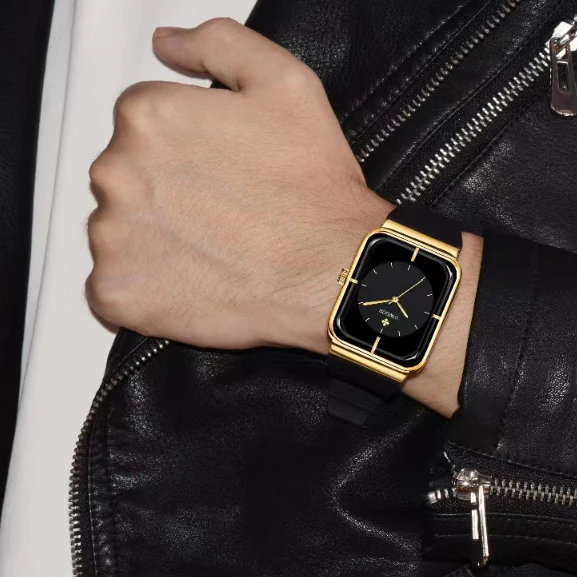 Men’s Fashion Simple Square Quartz Wristwatch — Waterproof, Original Design with Silicone Strap, Trend Style 8884 — WWOOR.