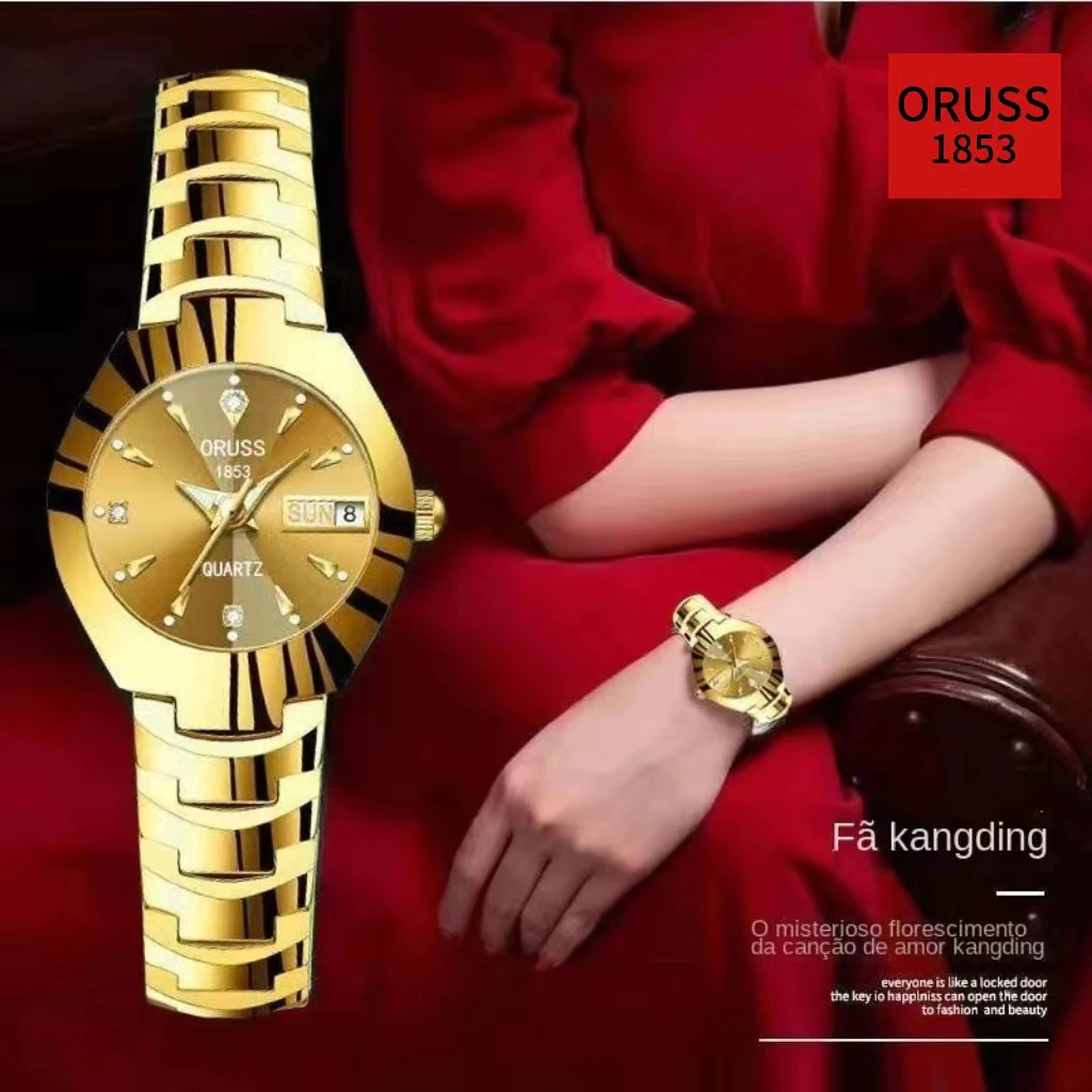 Original Simple Fashion Stainless Steel Women’s Watch — Waterproof, Dual Calendar, Luminous Luxury Gold Korean Style, With Gift Box — ORUSS.