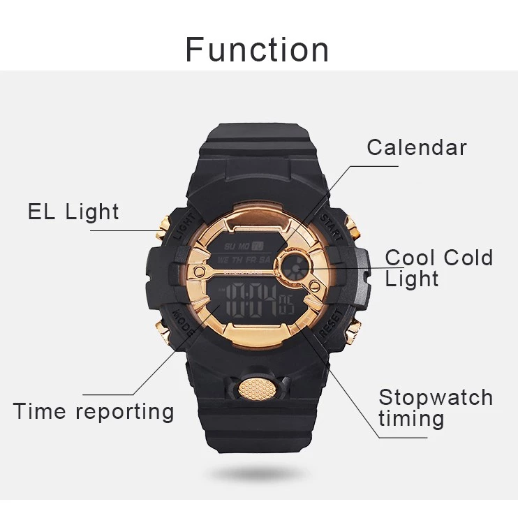 Digital Watch with LED Calendar — Water-Resistant Korean Hot Design, Relo Watches #SP01 — Korean.