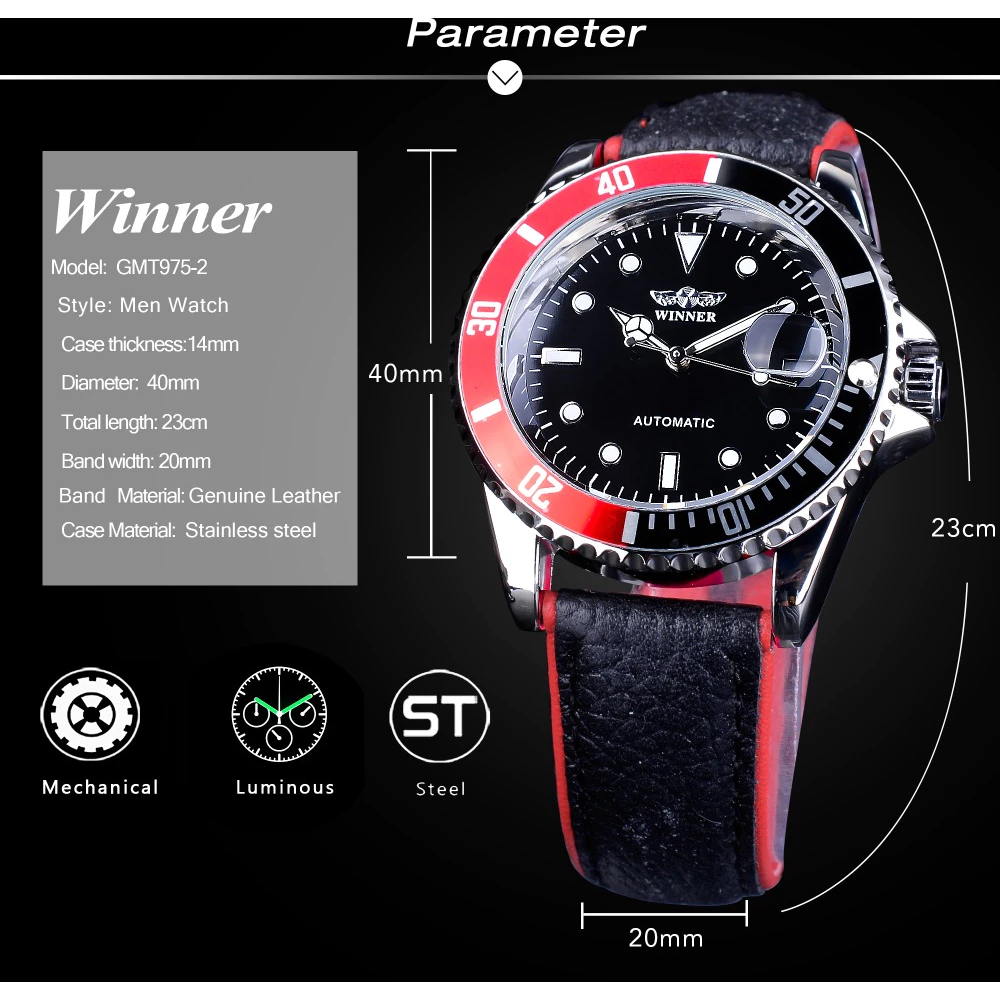 Men’s Luxury Mechanical Watch — Automatic Movement, Date Display, High-Quality Stainless Steel. Perfect Men’s Gift — WINNER.