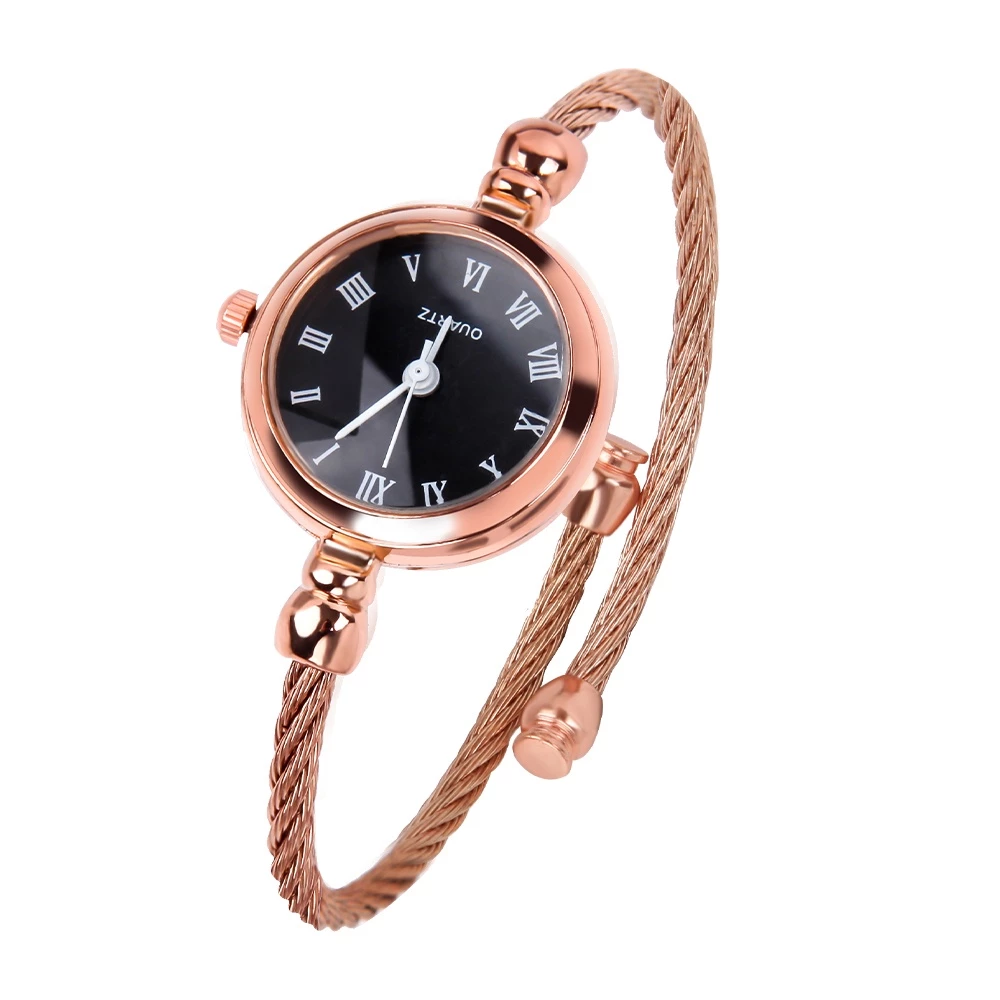 Ladies’ Quartz Wristwatch — Stainless Steel Retro Watch Bangle, Gold & Silver Small Dial — Bangle.