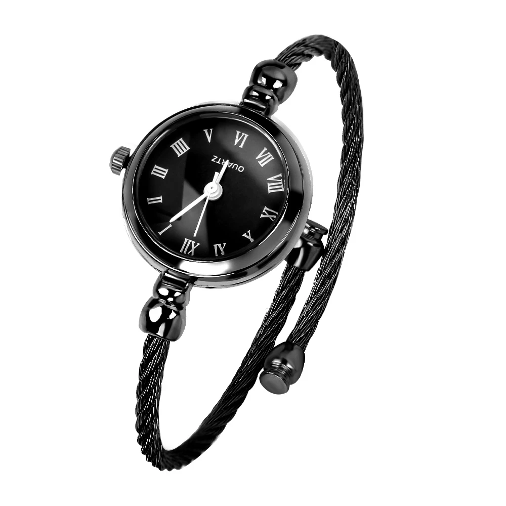 Ladies’ Quartz Wristwatch — Stainless Steel Retro Watch Bangle, Gold & Silver Small Dial — Bangle.