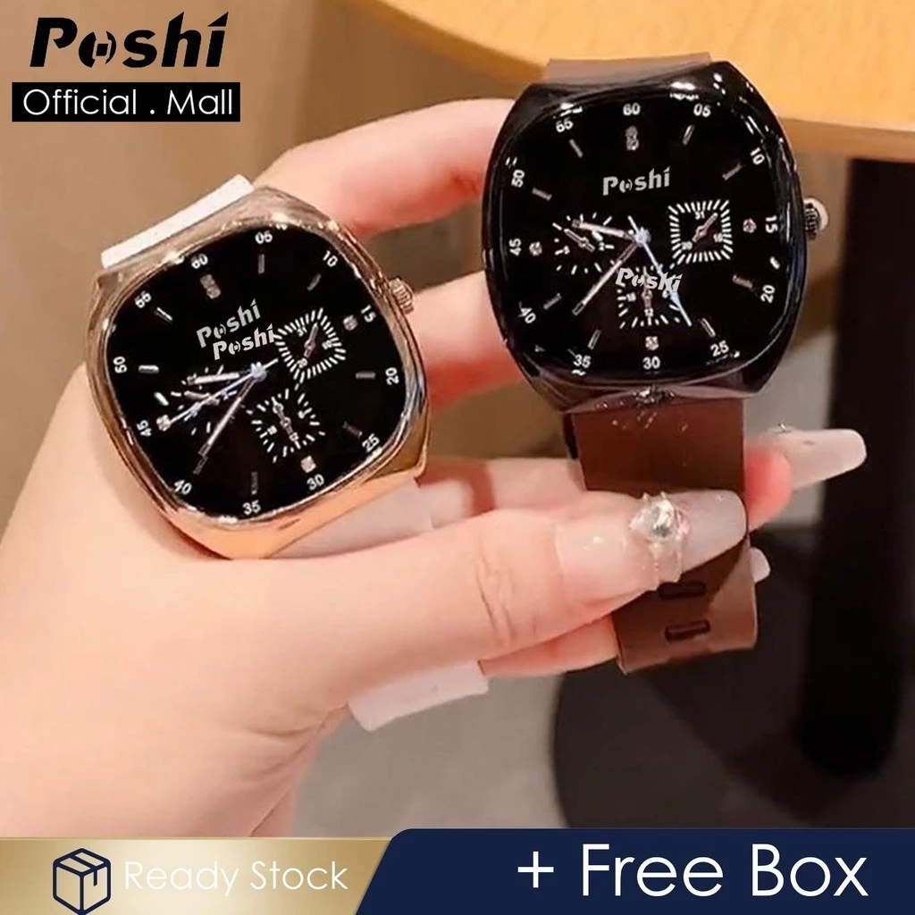 Original Luxury Ladies’ Waterproof Watch — Silicone Strap, Korean Version Simple Style, Square Quartz Wristwatch — POSHI.