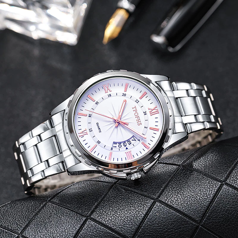 Men Watch Quartz Business TPOFHS  Fashion Calendar Men's Watch Steel Strap