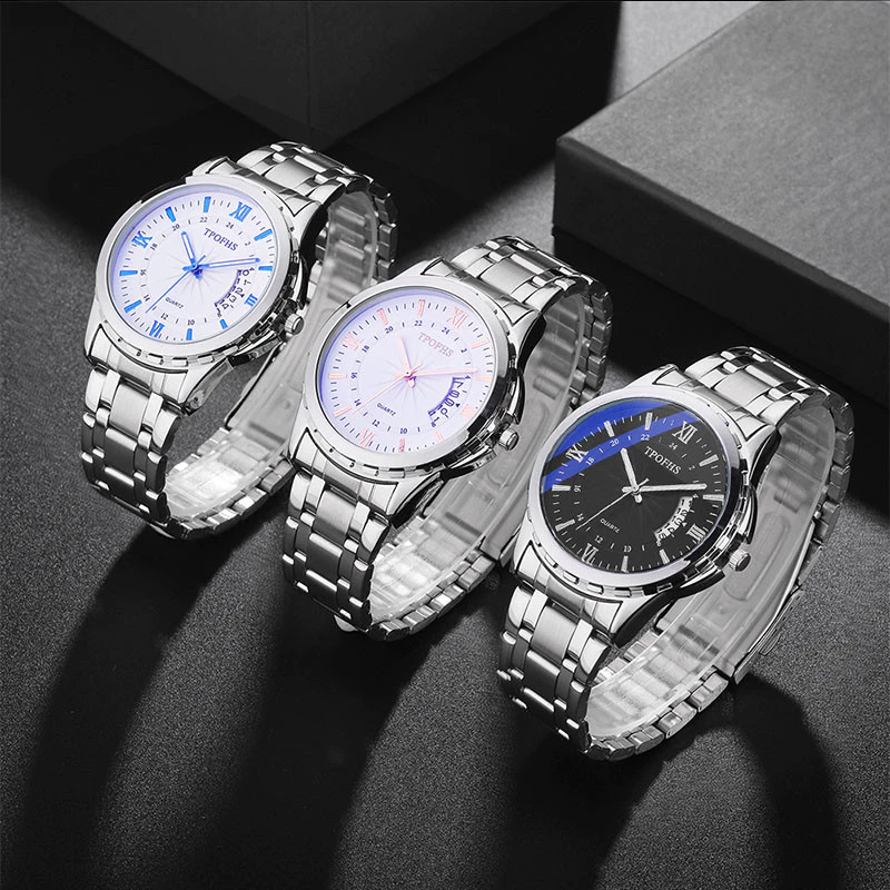 Men Watch Quartz Business TPOFHS  Fashion Calendar Men's Watch Steel Strap