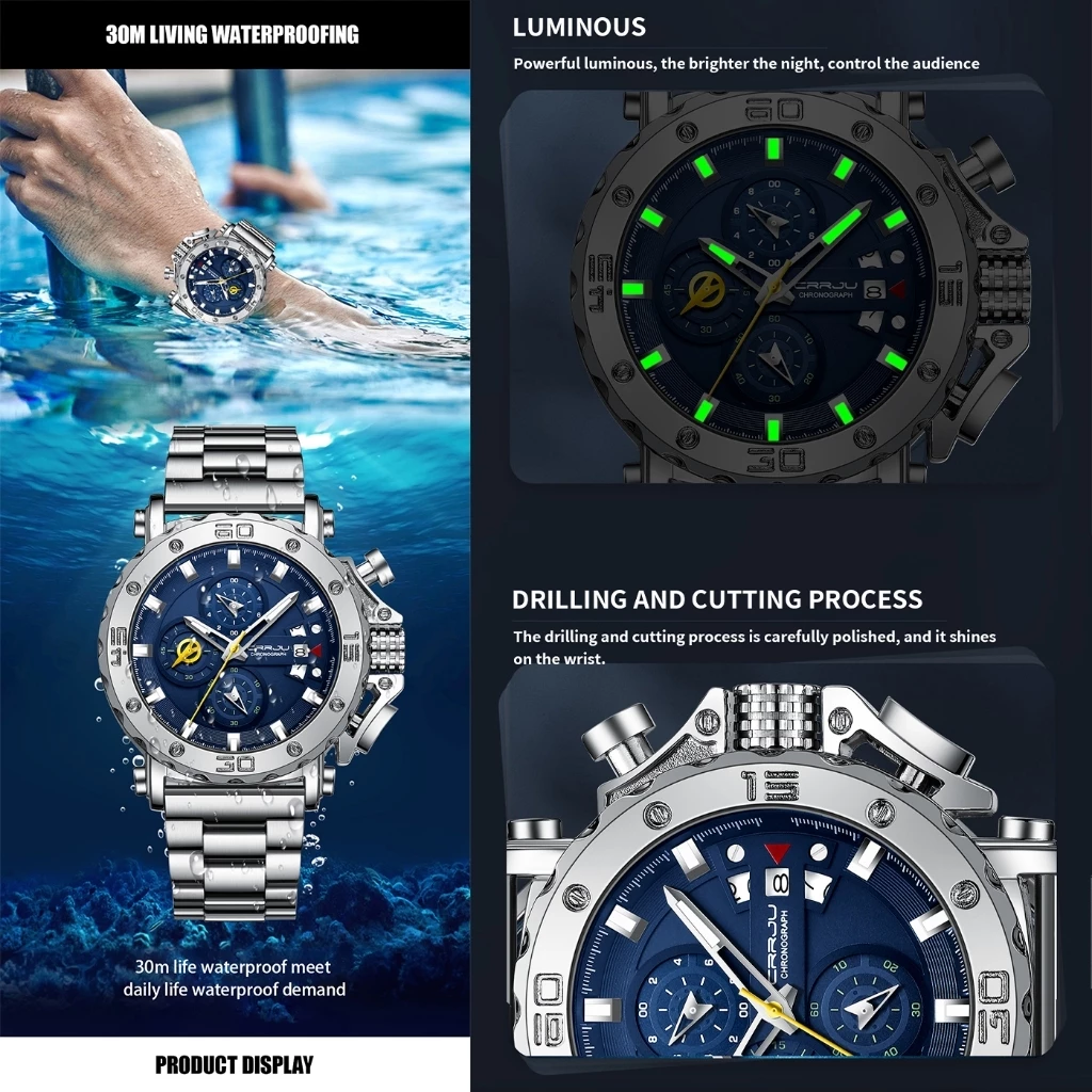 Men’s Fashion Luxury Sports Watch — Waterproof, Multifunction Quartz, Model 2294 X — CRRJU.
