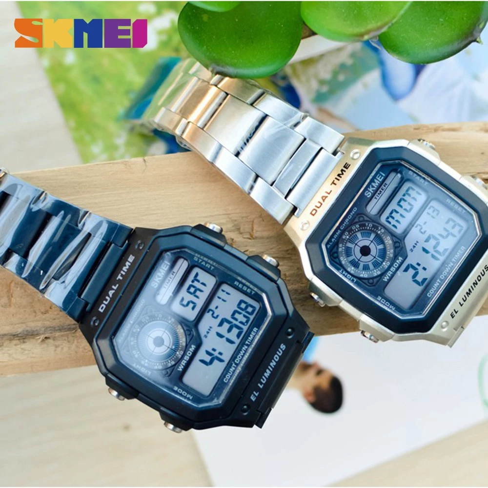 Men’s Business Vintage Digital Watch — Stainless Steel, Model 1335 — SKMEI.