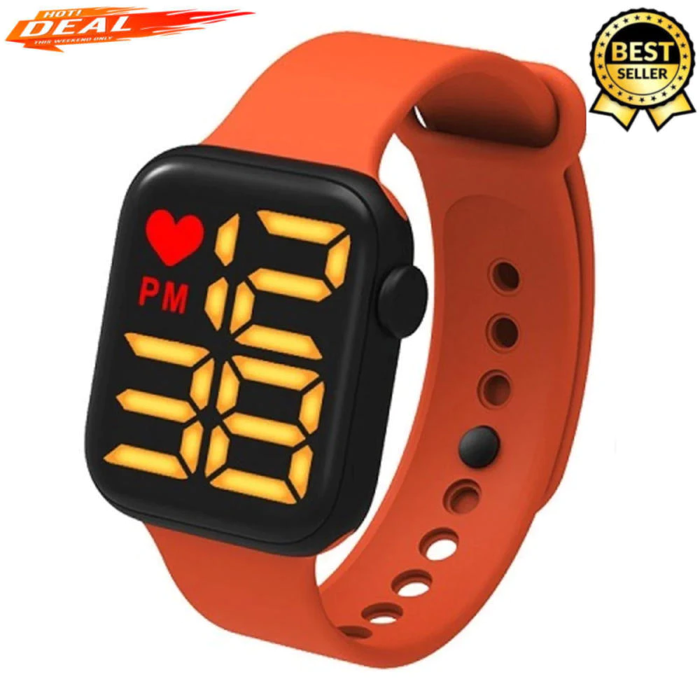 Sports Waterproof Digital LED Electronic Watch — Orange Strap for Men and Women (Orange) — Fashion.