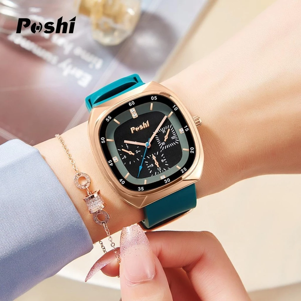 Original Luxury Ladies’ Waterproof Watch — Silicone Strap, Korean Version Simple Style, Square Quartz Wristwatch — POSHI.