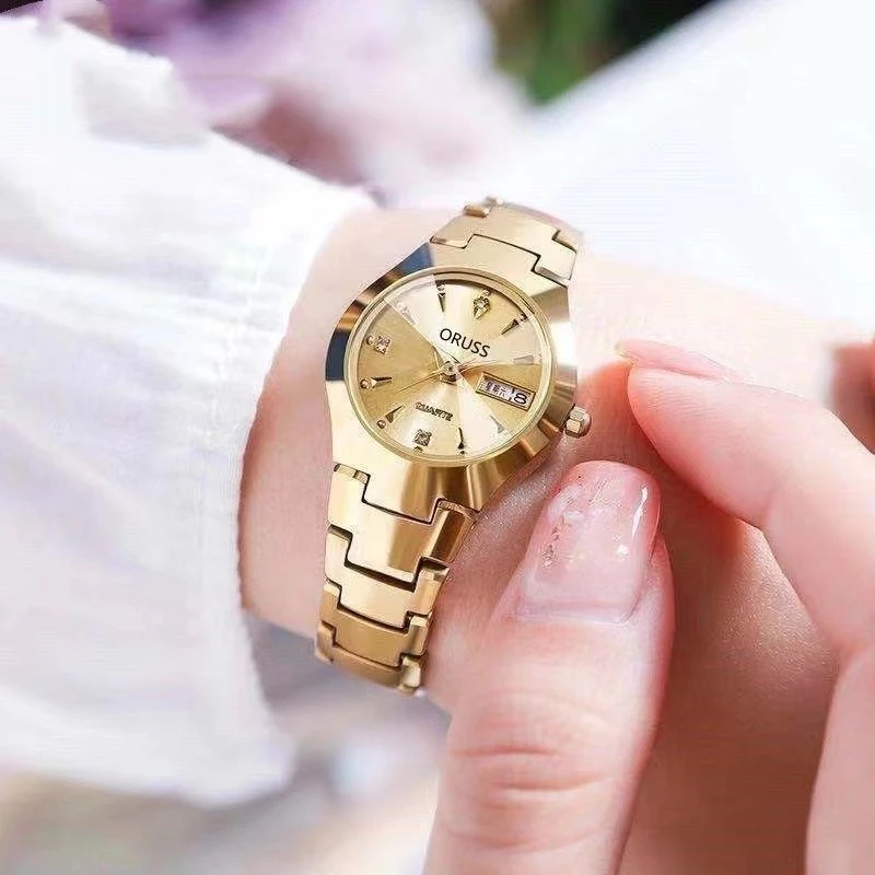 Original Simple Fashion Stainless Steel Women’s Watch — Waterproof, Dual Calendar, Luminous Luxury Gold Korean Style, With Gift Box — ORUSS.