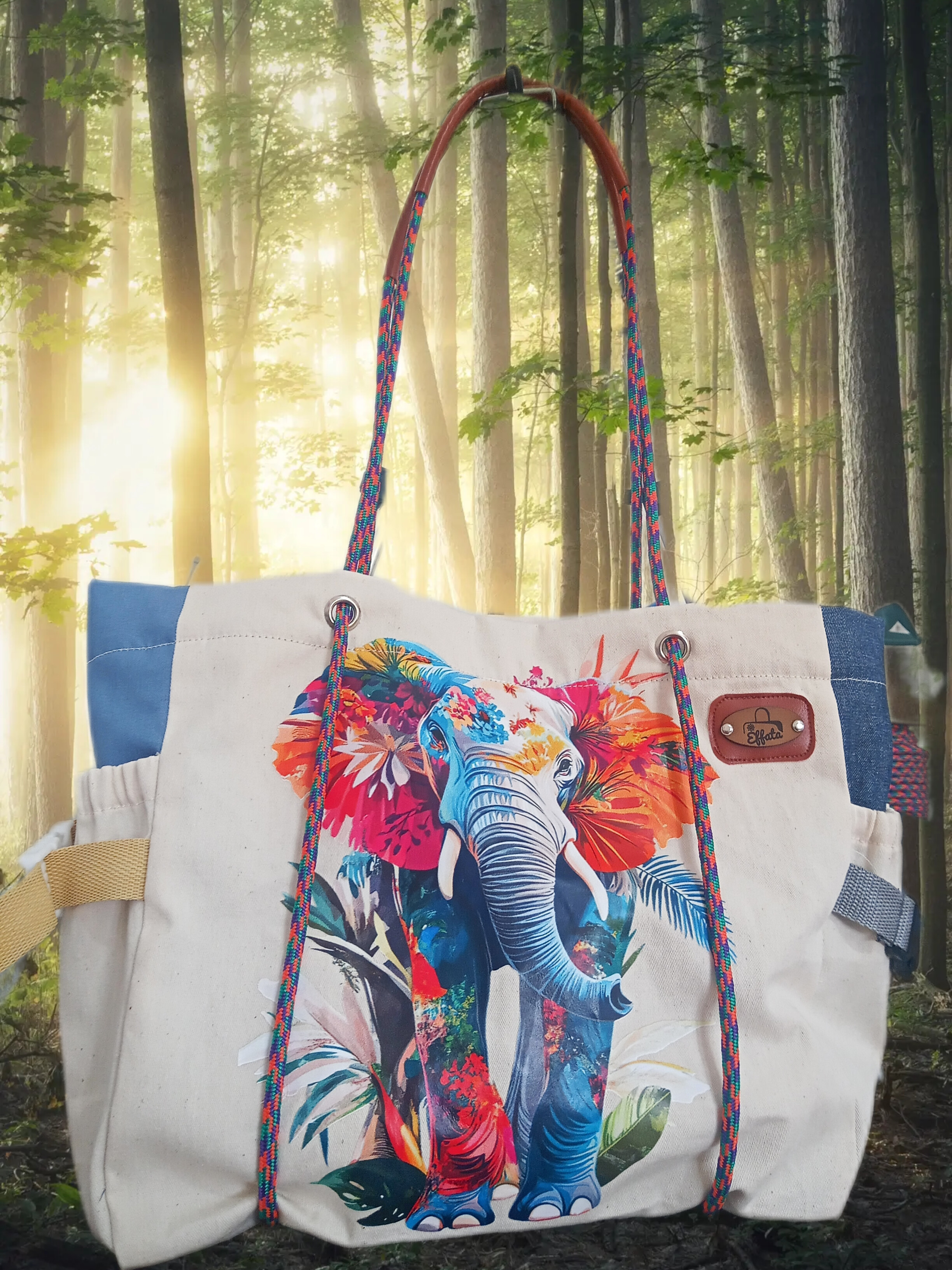 Bolso de tela con diseño de elefante