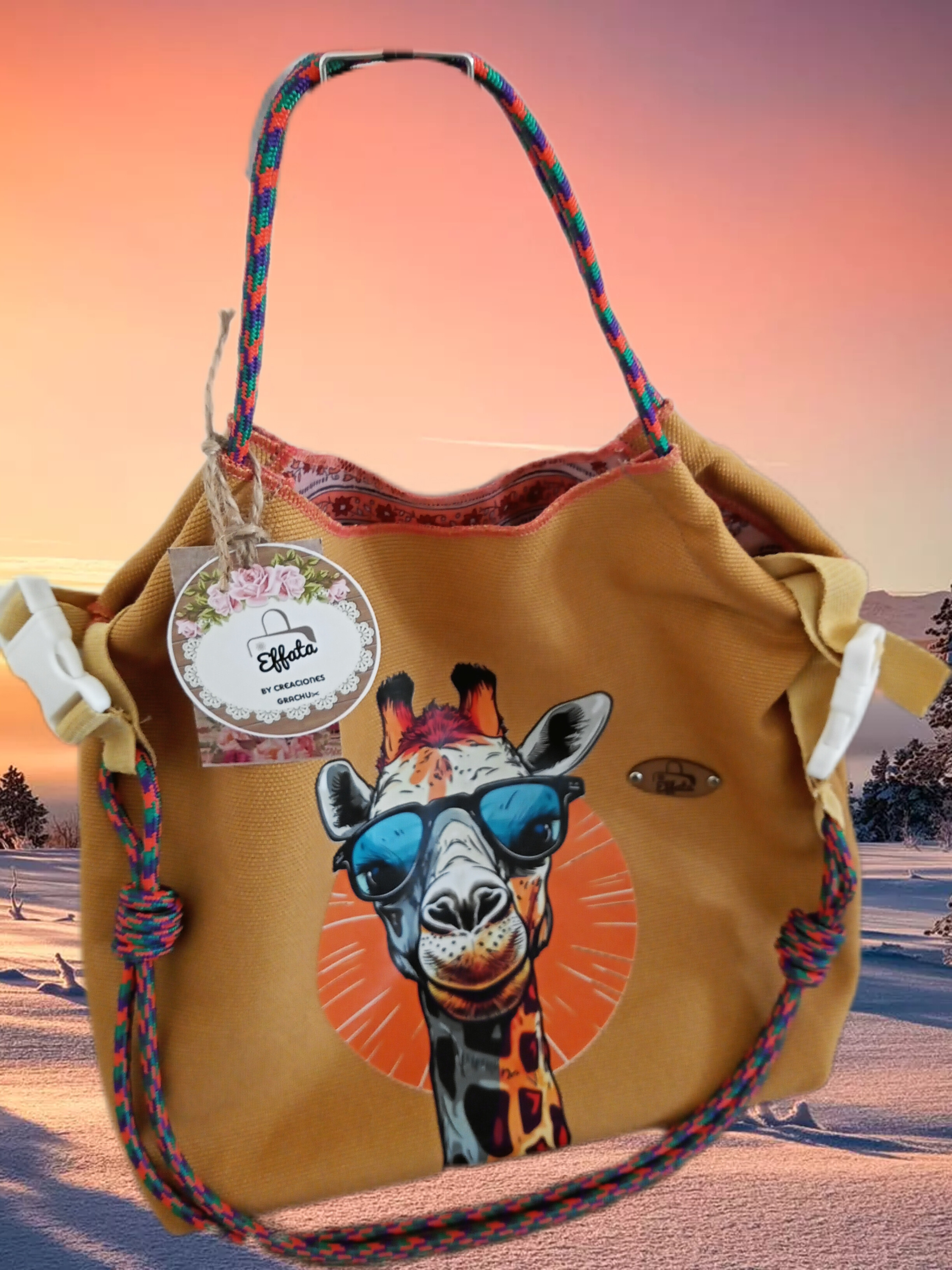 Bolso de mano con estampado de gato y flores