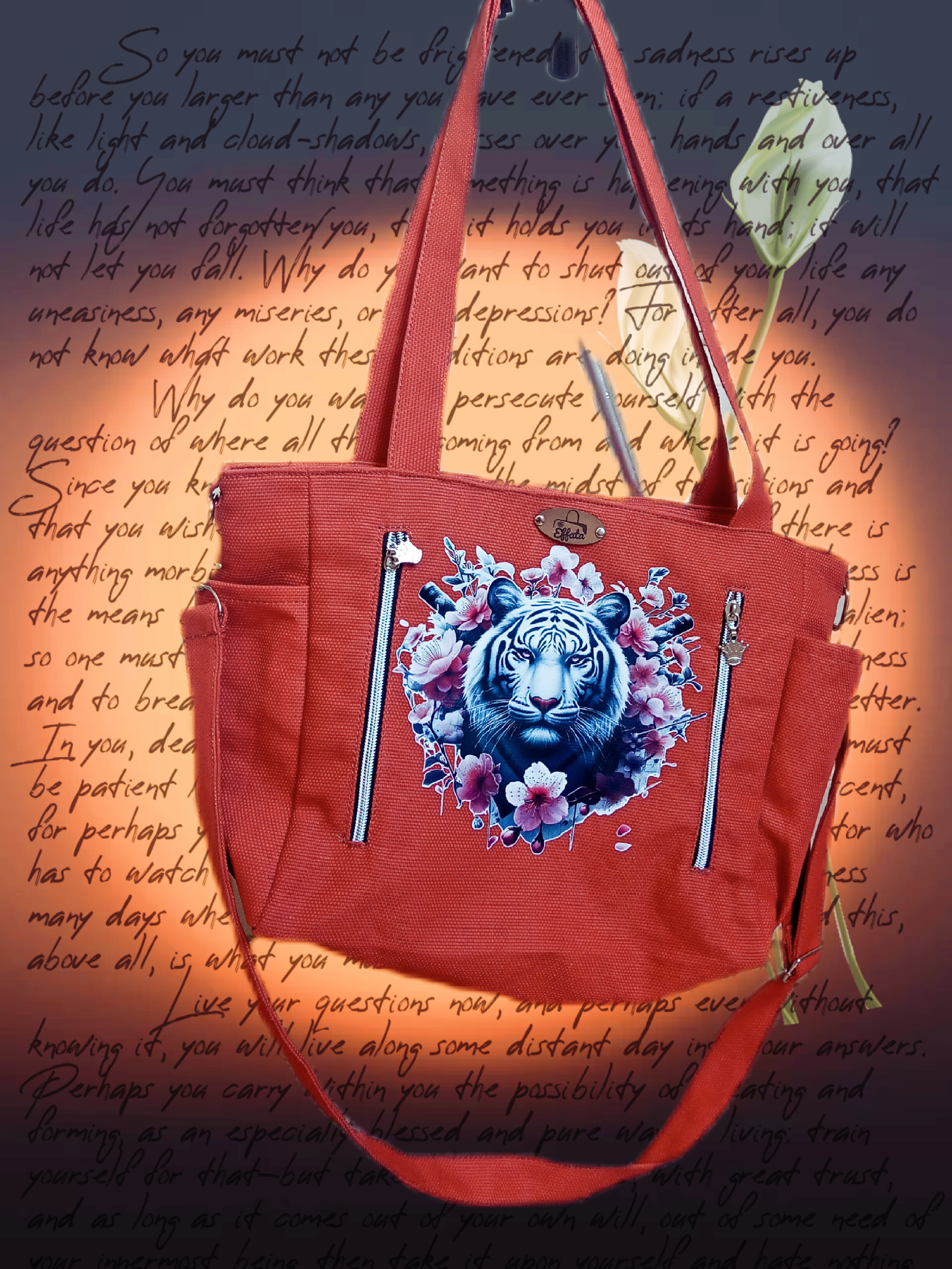 Bolso naranja con estampado de tigre