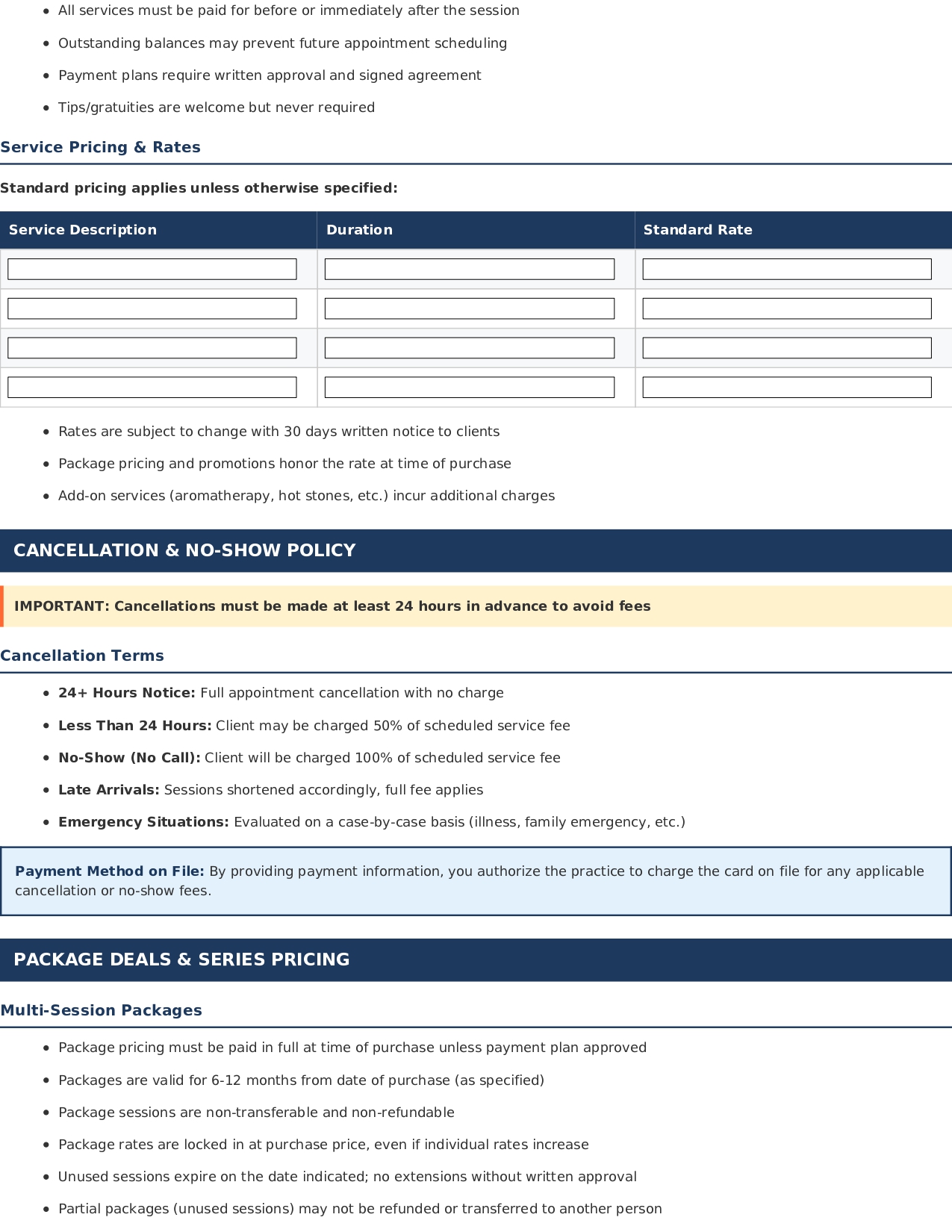 Client Payment Agreement & Terms Form