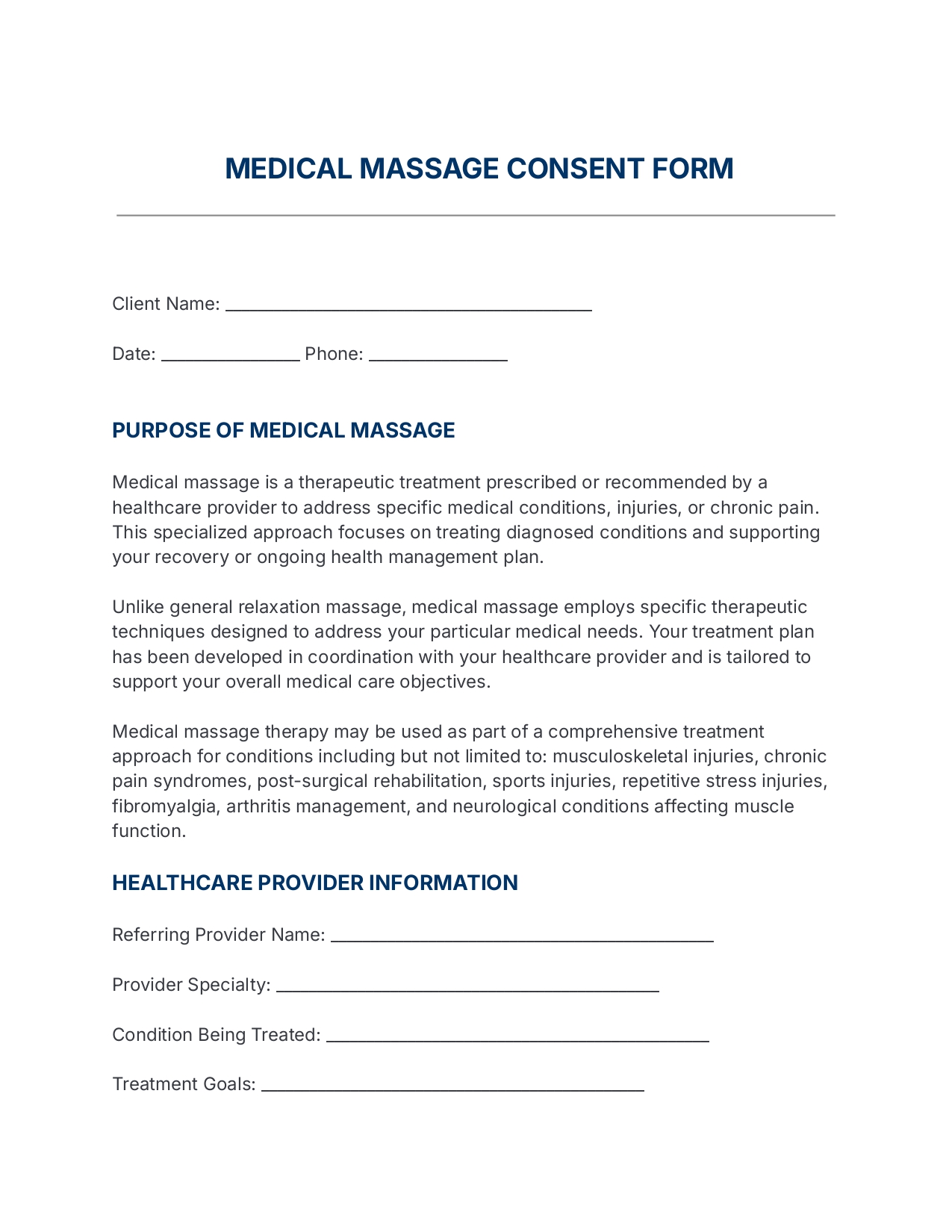 Medical Massage Consent Form Template 