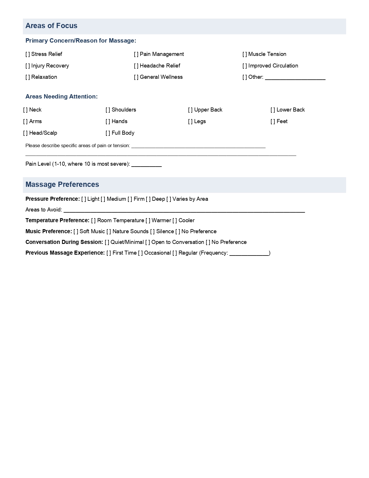 General Massage Consent Form