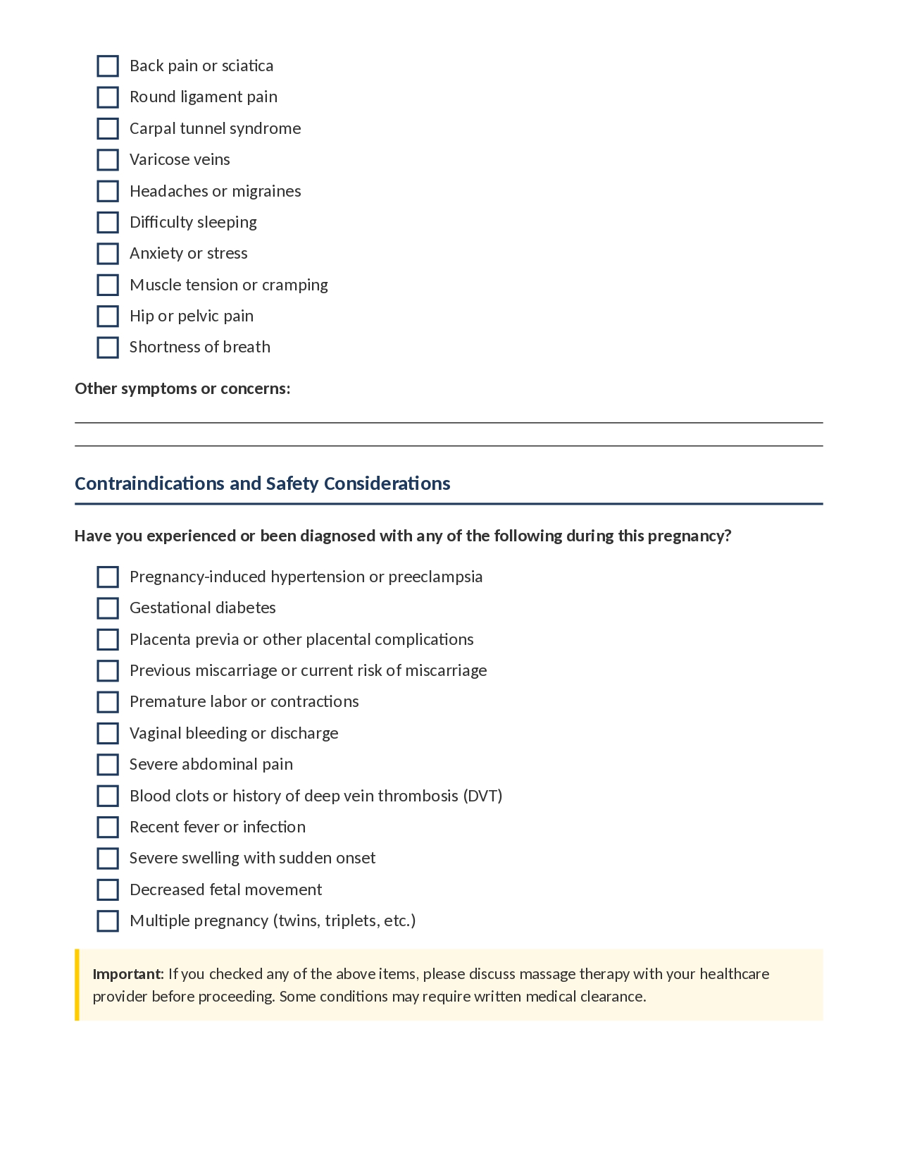 Prenatal Massage Consent Form for Massage Therapy
