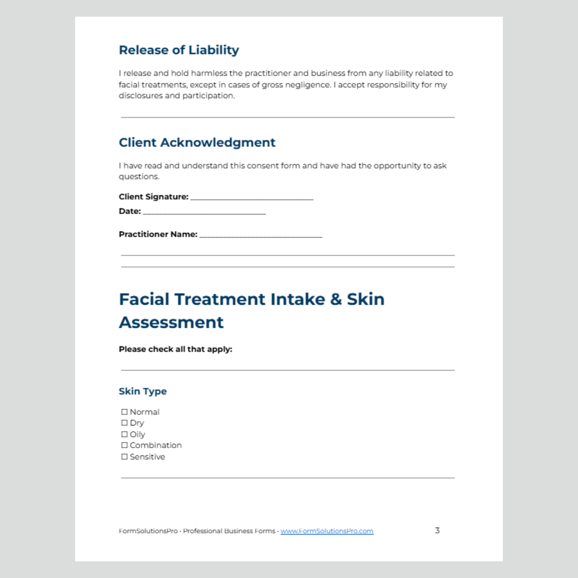 Facial Treatment Consent Form + Client Intake