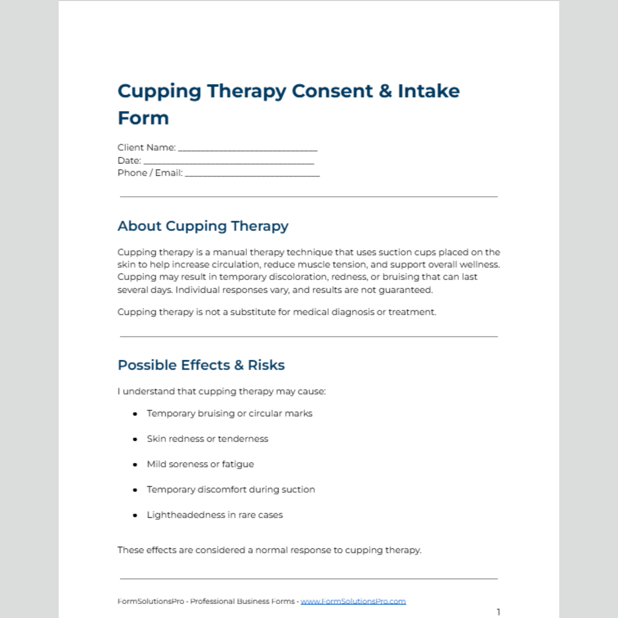 Cupping Therapy Consent & Intake Form
