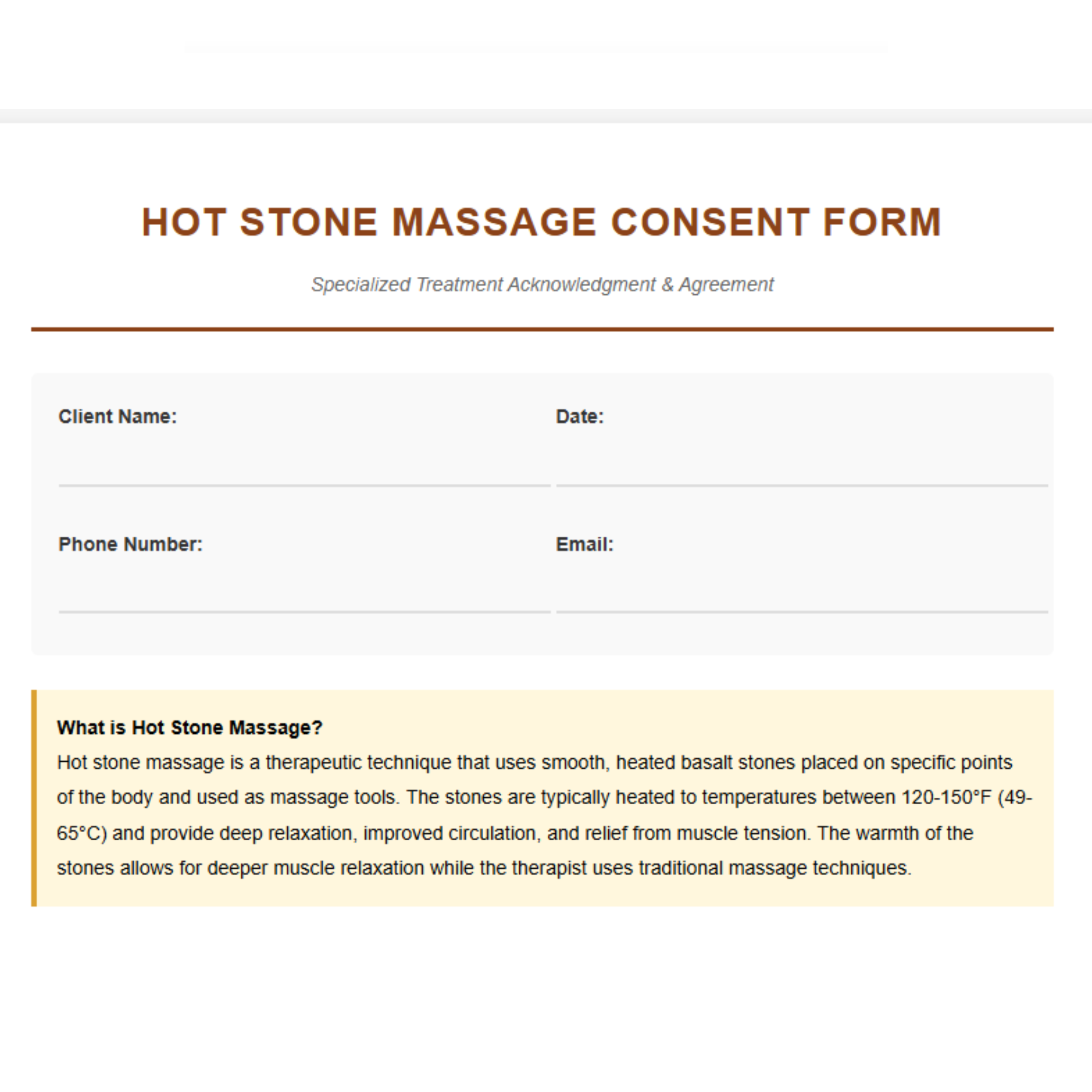 Hot Stone Massage Consent Form 