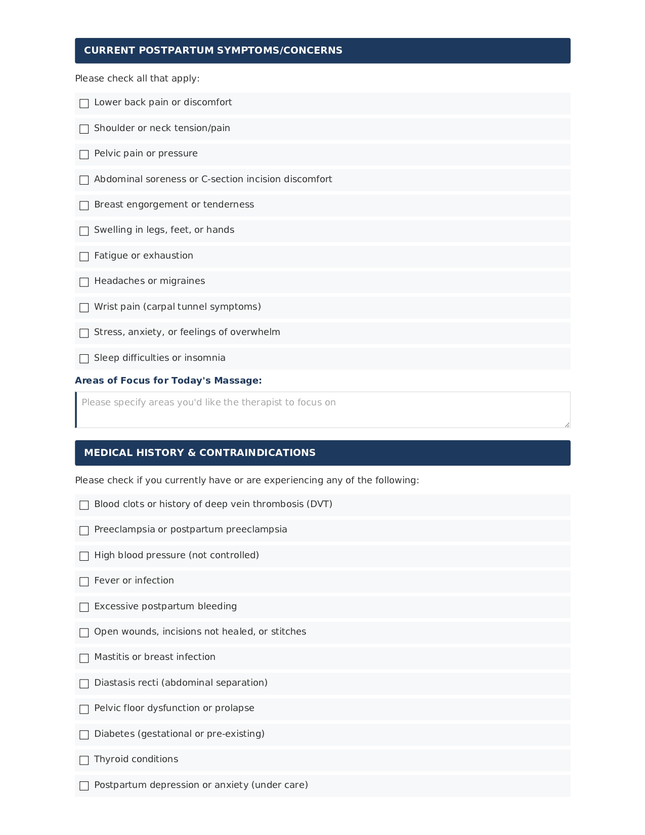 Postpartum Massage Consent Form