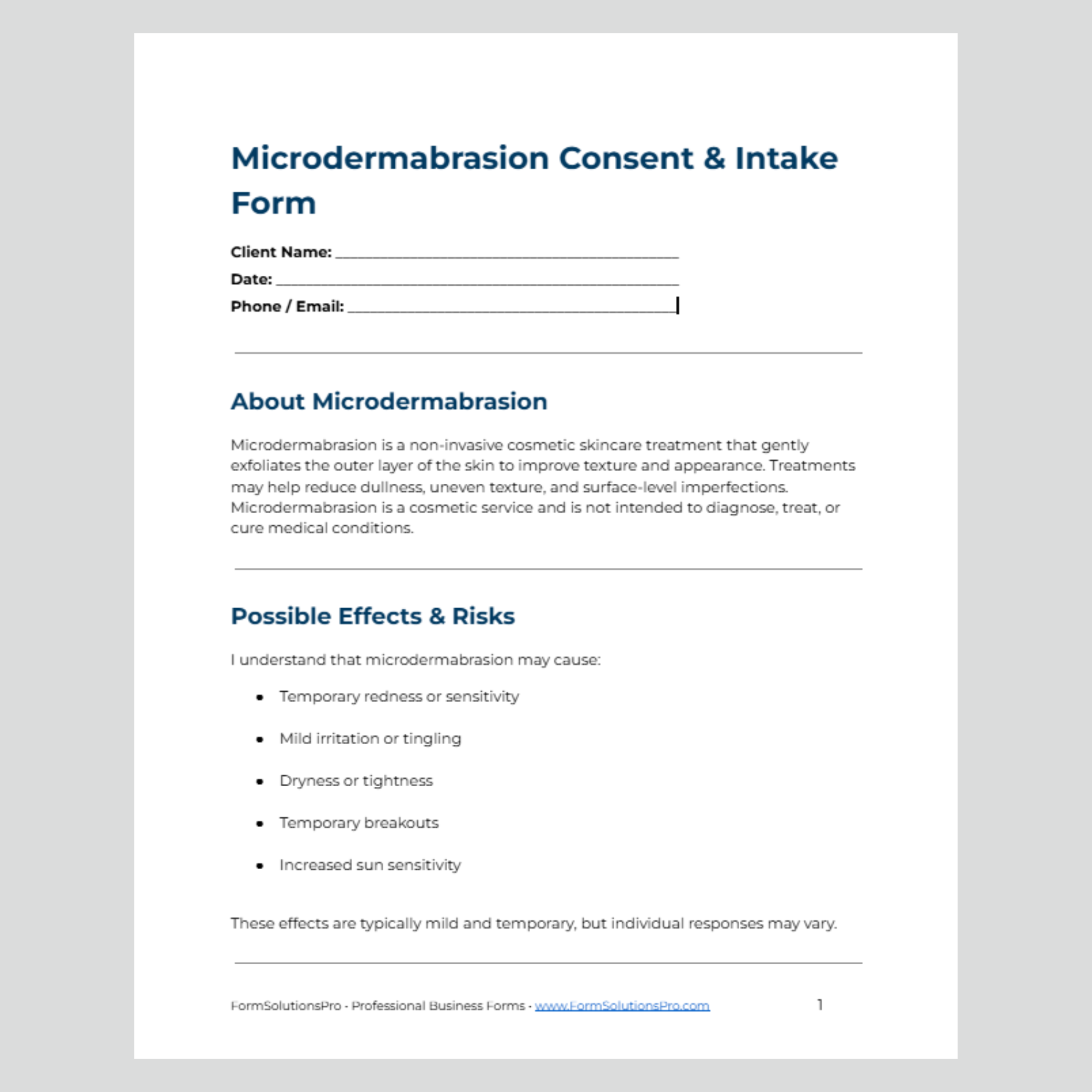 Microdermabrasion Consent Form + Client Intake 