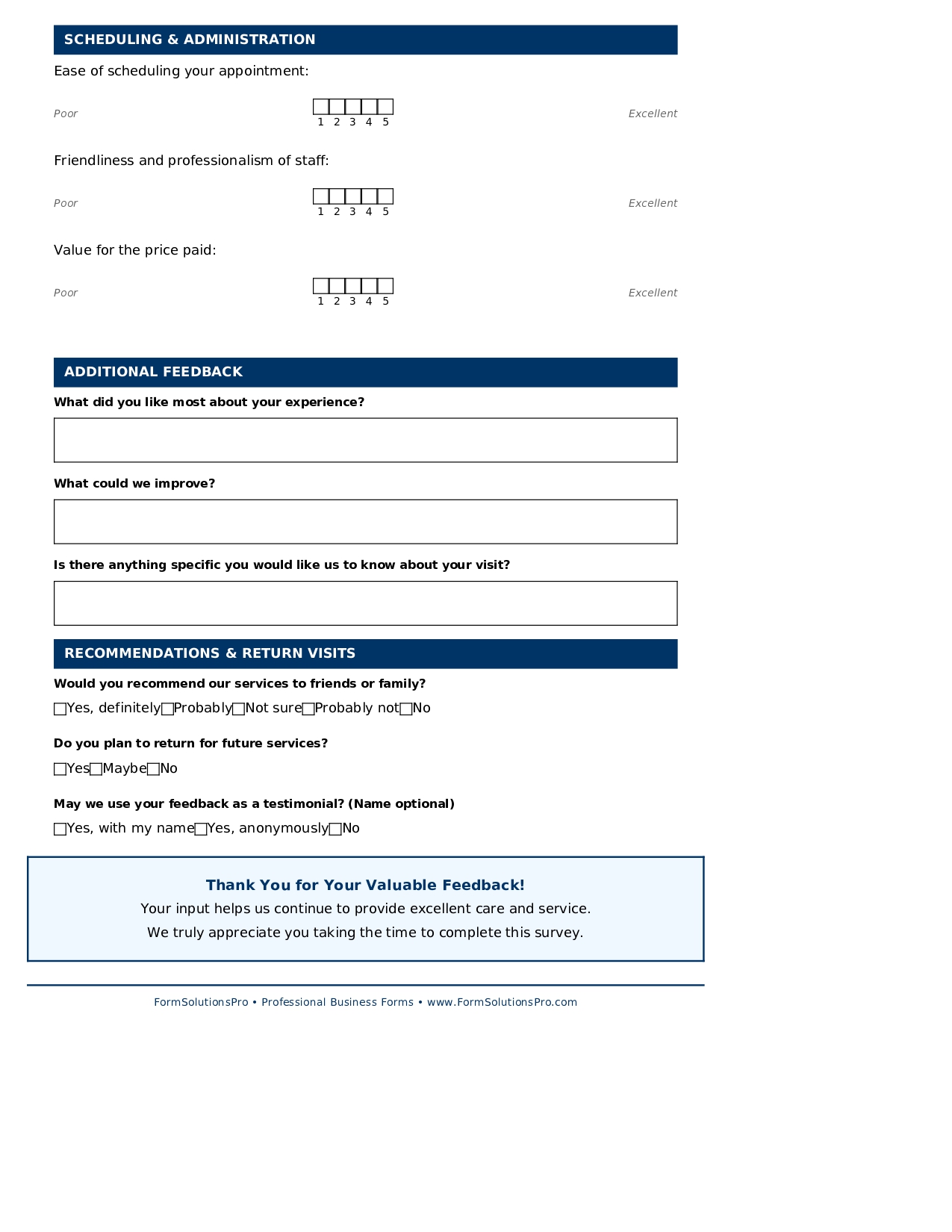 Client Feedback & Satisfaction Survey Form for Massage Therapy 