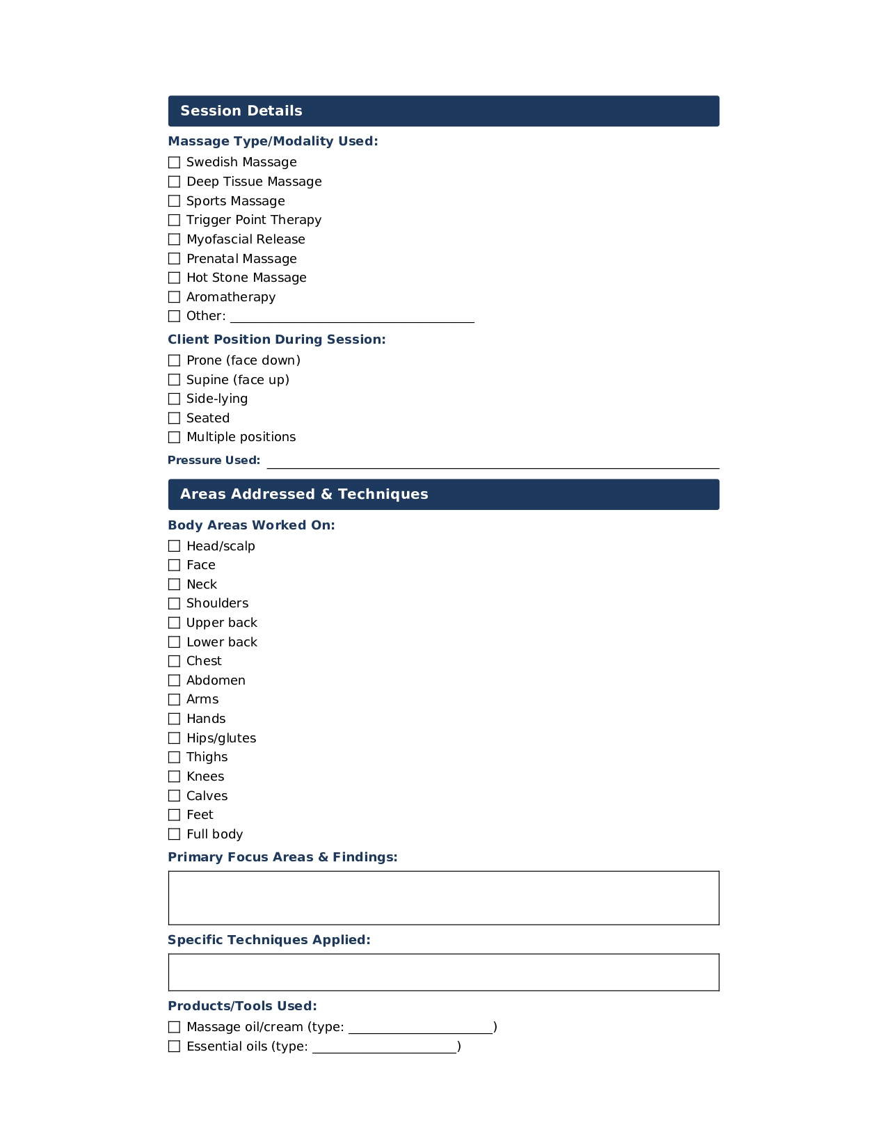 Massage Session Summary Template