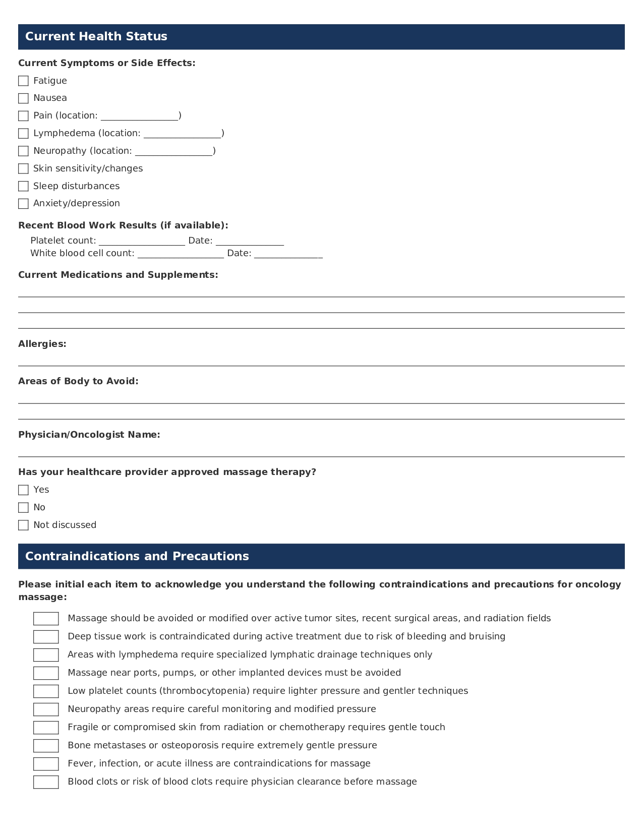 Oncology Massage Consent Form