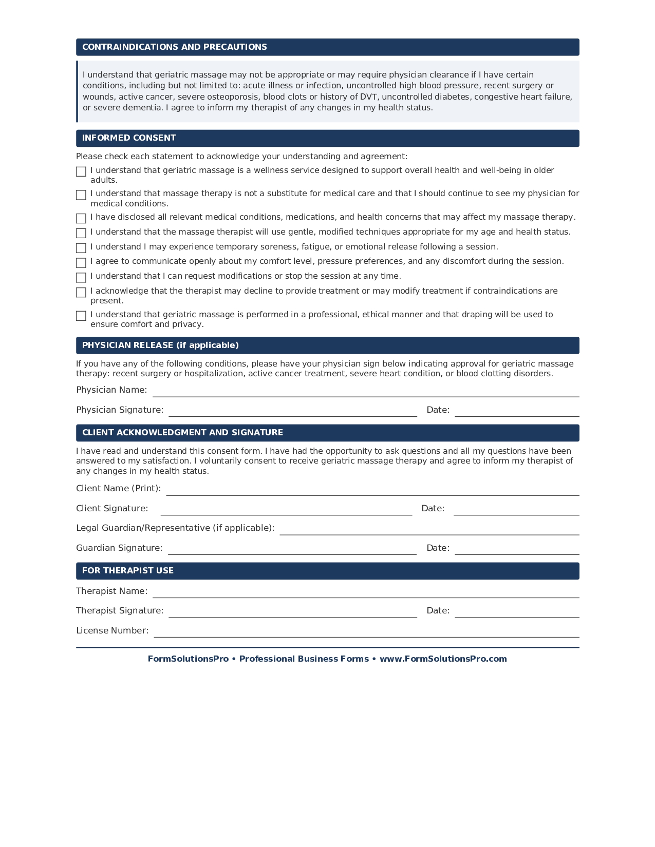 Geriatric Massage Consent Form