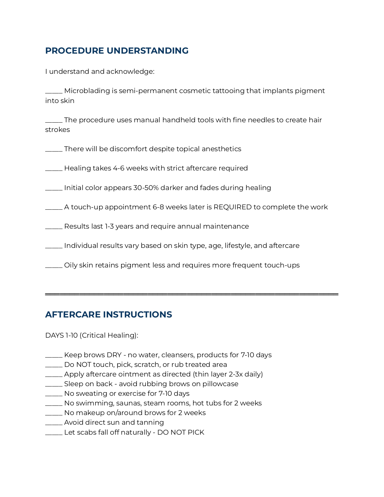 Microblading Consent Form