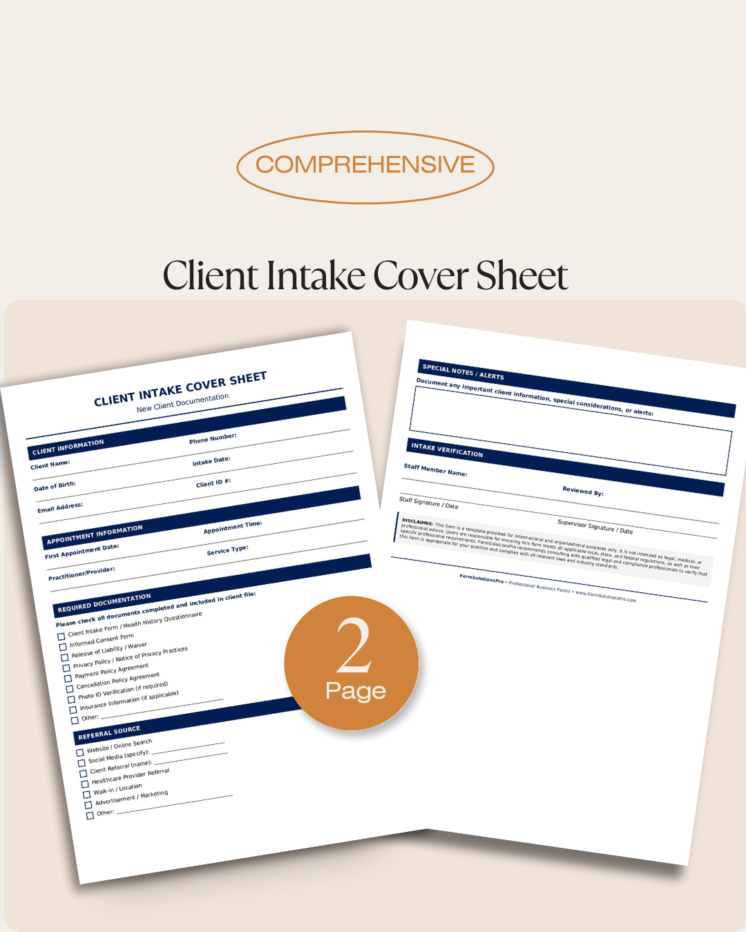 Client Intake Cover Sheet for Wellness Practices - New Client Documentation Form