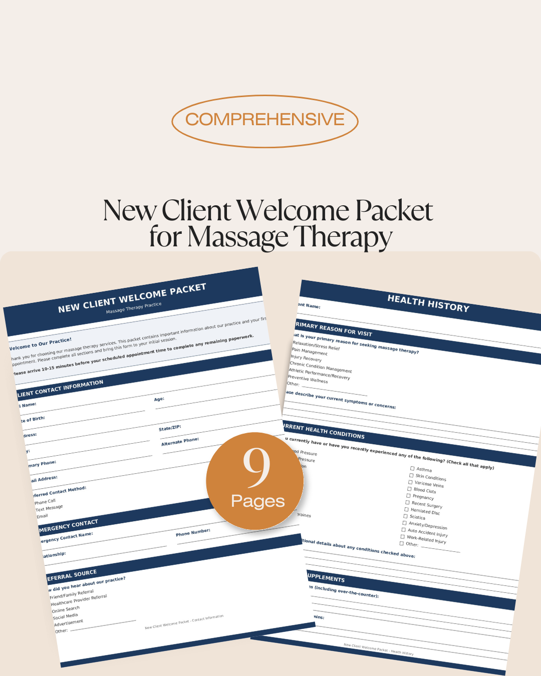 New Client Welcome Packet for Massage Therapy Practice