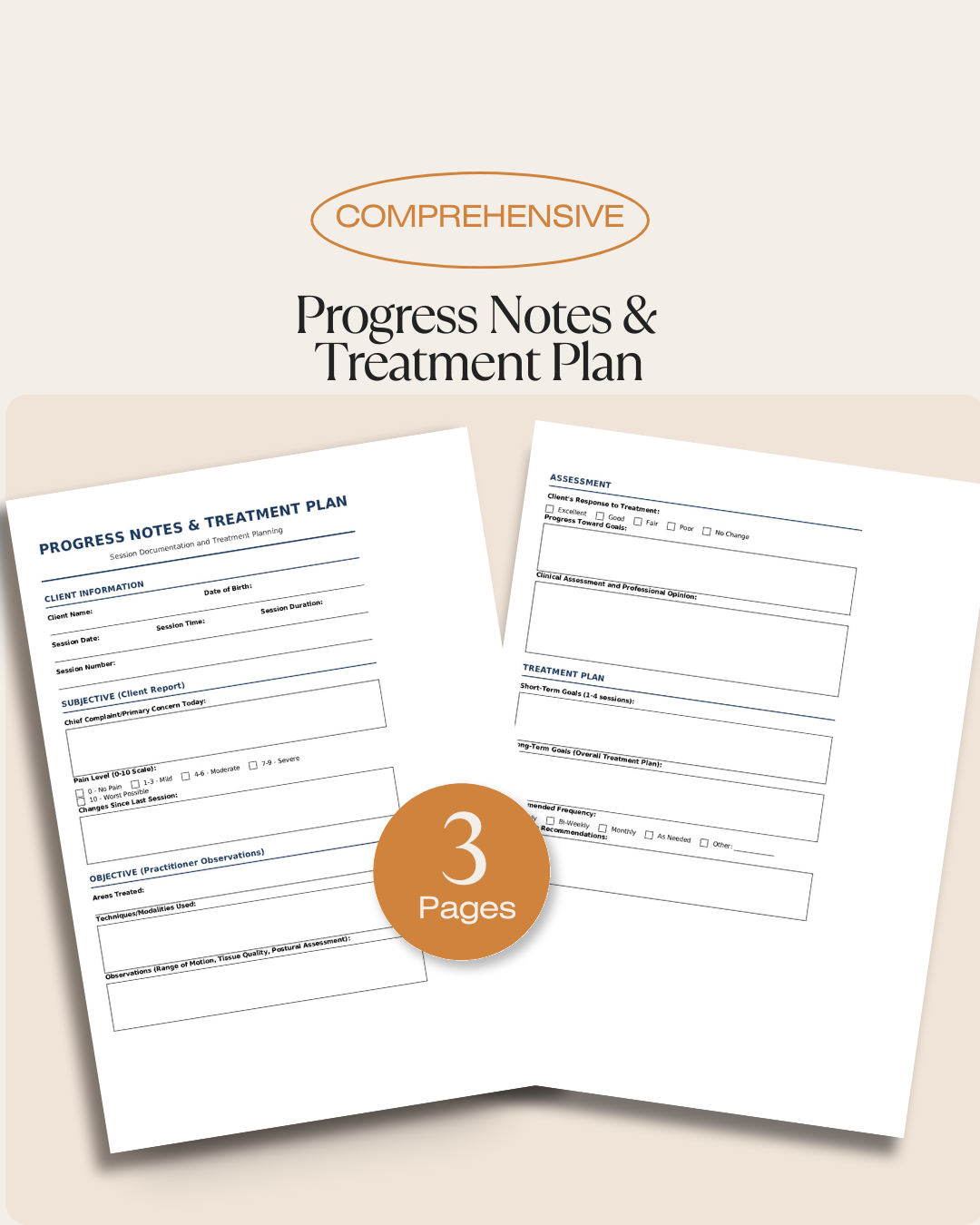 Progress Notes & Treatment Plan Template for Massage Therapists - Session Documentation Form PDF
