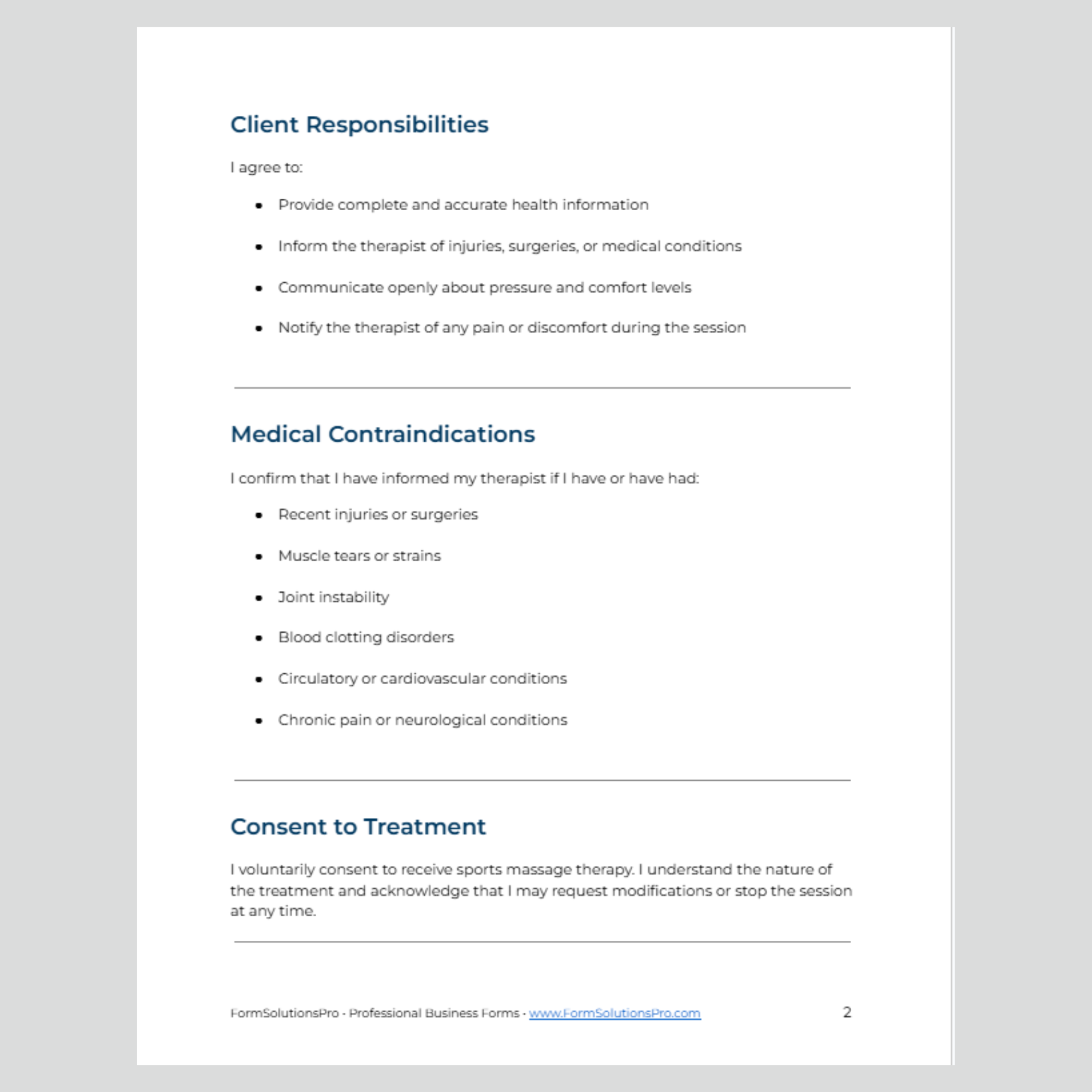 Sports Massage Consent Form + Client Intake