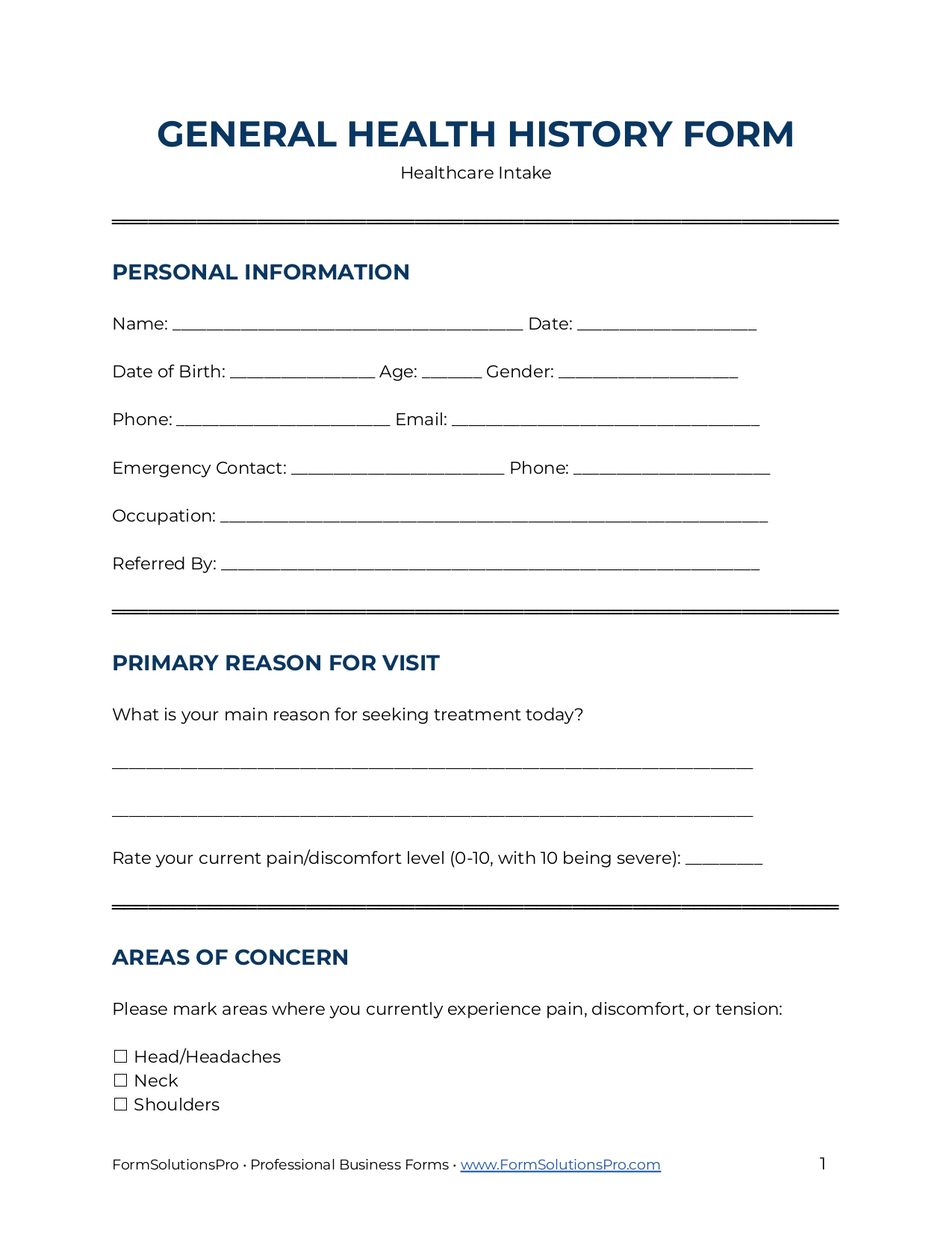 General Health History Form