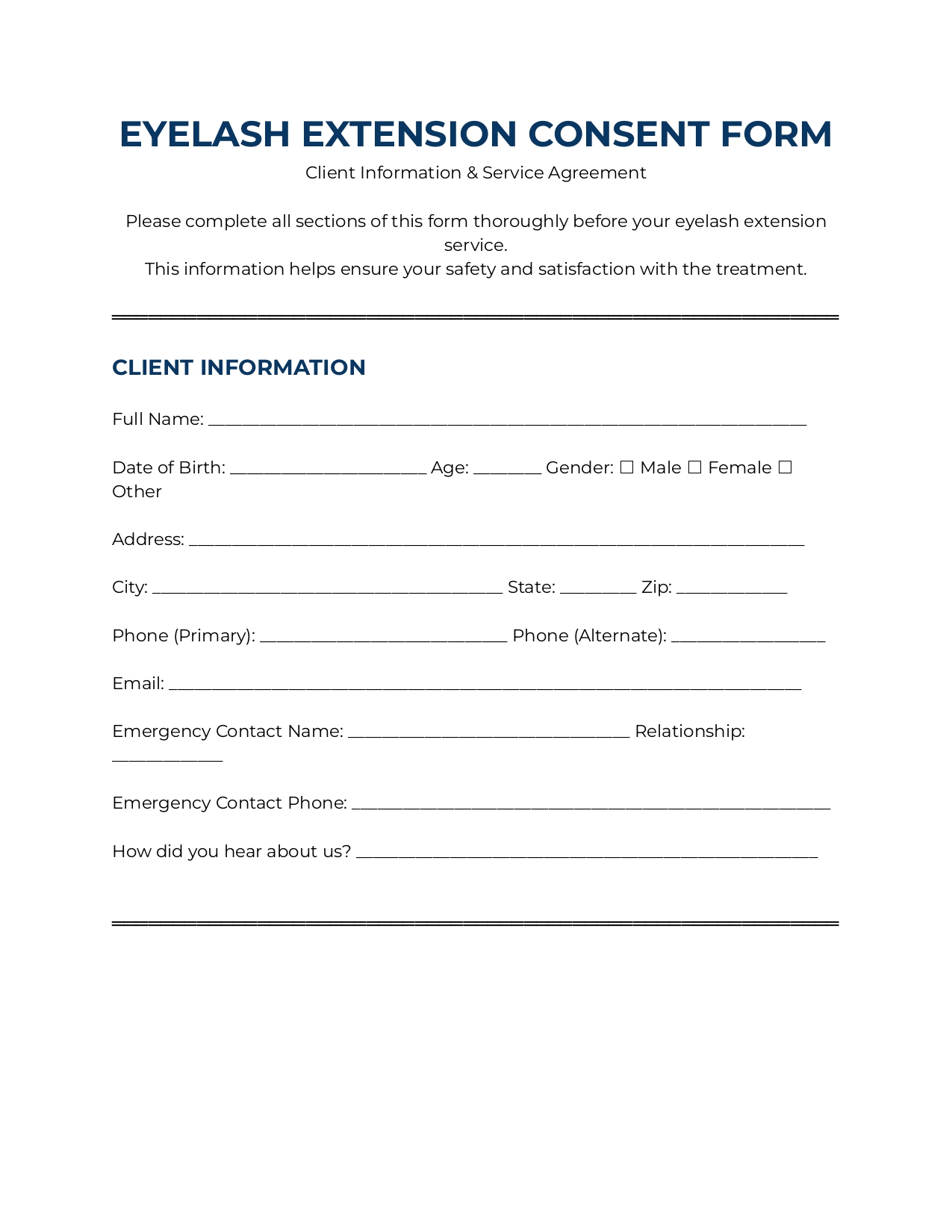 Eyelash Extension Consent Form