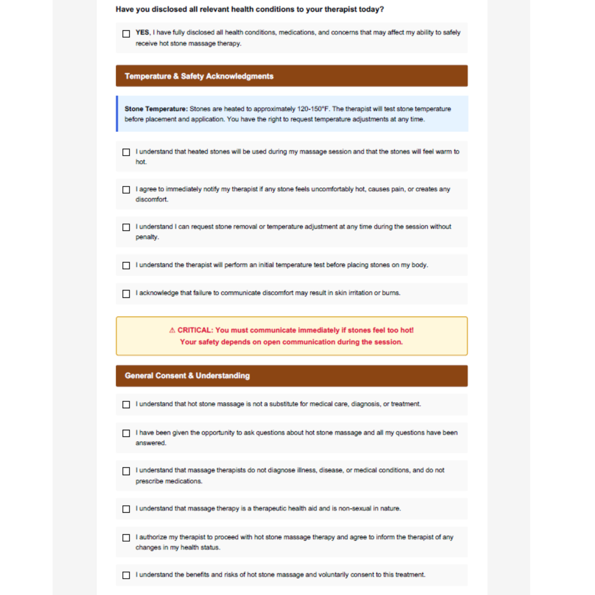 Hot Stone Massage Consent Form 