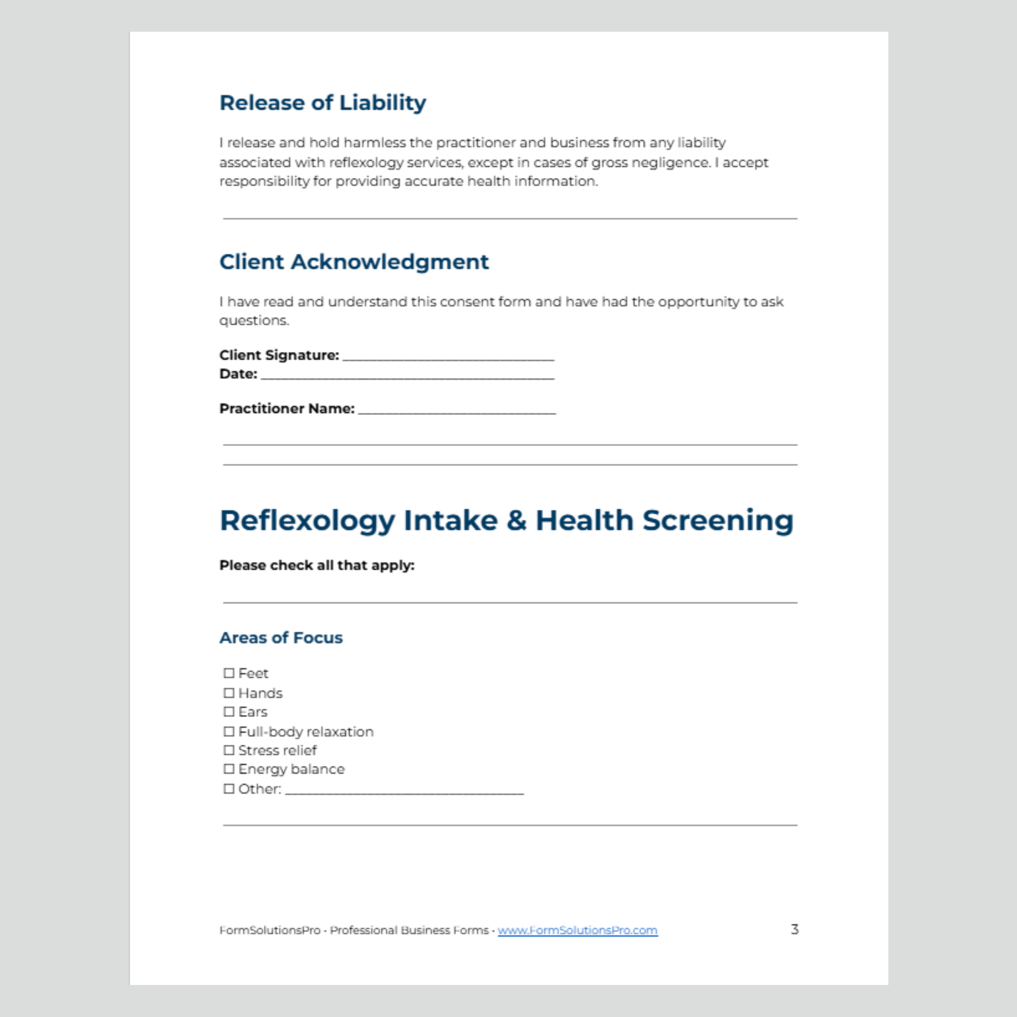 Reflexology Consent Form + Client Intake
